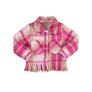 NEW EMC kid's fringe felted check jacket in cyclamen
